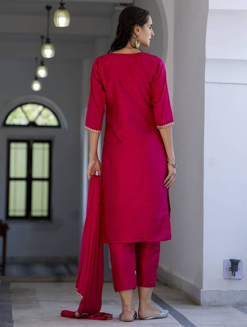 pink silk blend festive kurta set