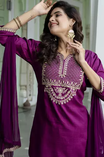 purple silk blend festive kurta set