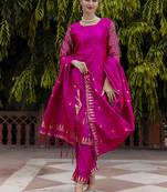rani-pink jacquard festive kurta set