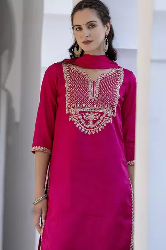 pink silk blend festive kurta set