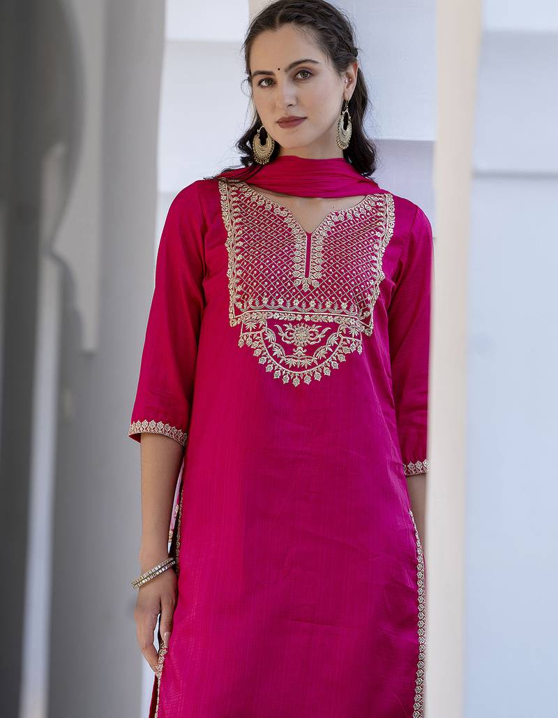pink silk blend festive kurta set