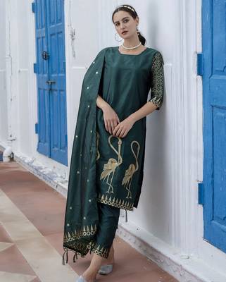green jacquard festive kurta set 2