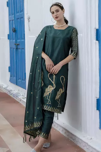 green jacquard festive kurta set