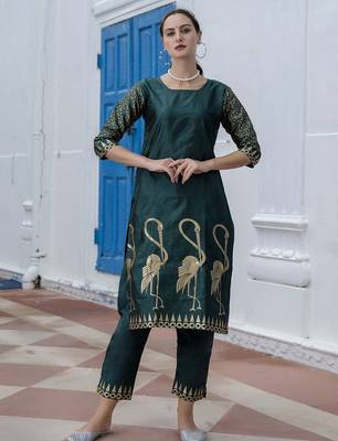 green jacquard festive kurta set 3