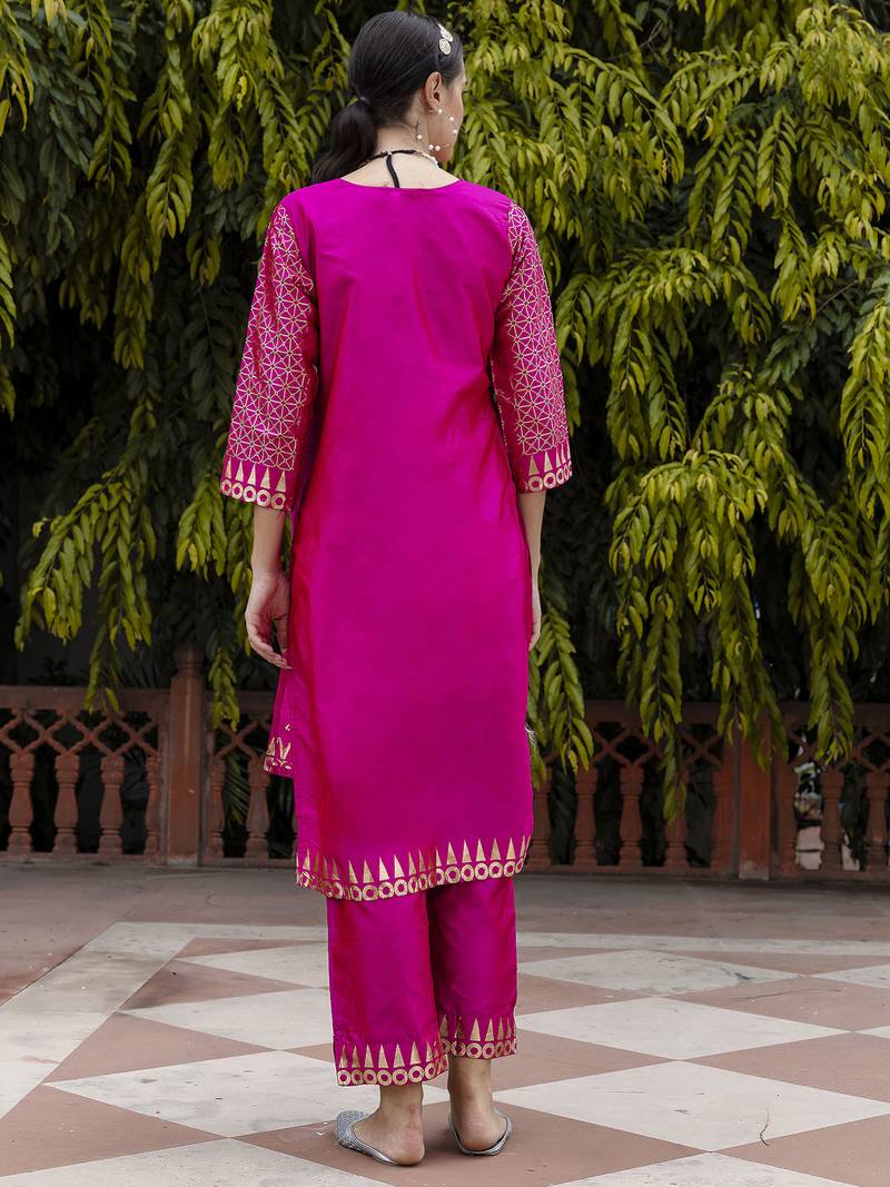 rani-pink jacquard festive kurta set
