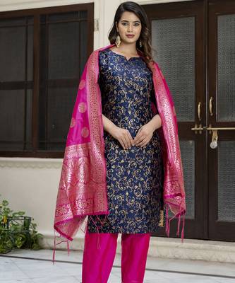 navy-blue cotton silk festive kurta set 1