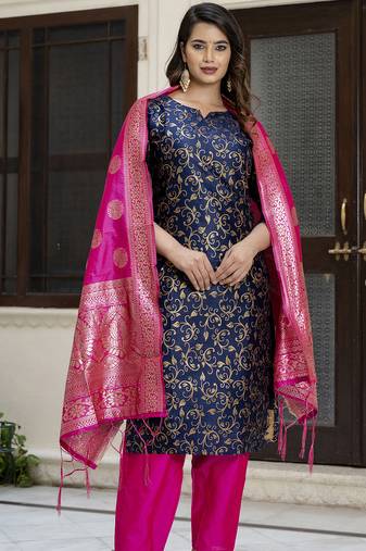 navy-blue cotton silk festive kurta set