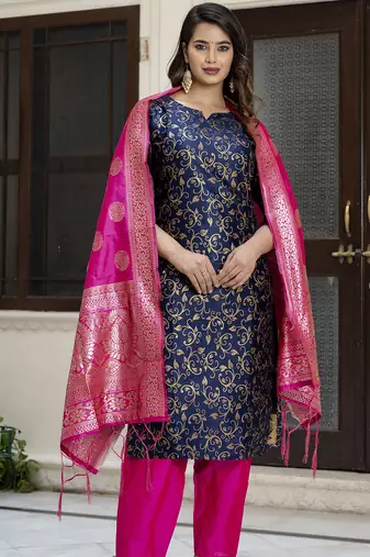 navy-blue cotton silk festive kurta set