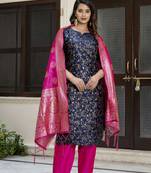 navy-blue cotton silk festive kurta set