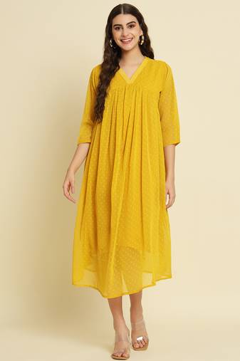 yellow chiffon festive wear long kurti