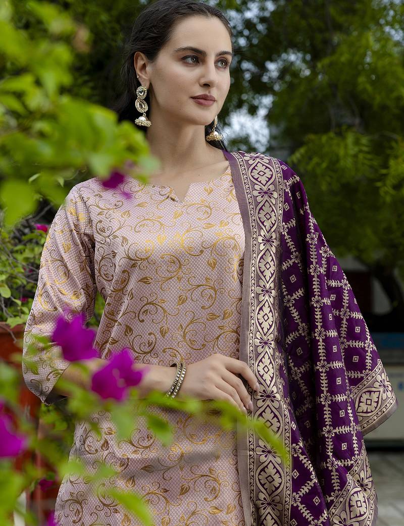 light-pink cotton silk festive kurta set