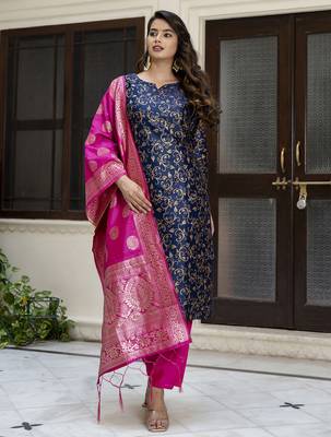 navy-blue cotton silk festive kurta set 2