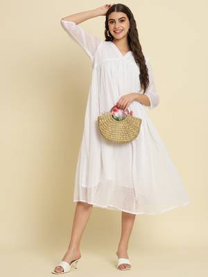 white chiffon festive wear long kurti 1