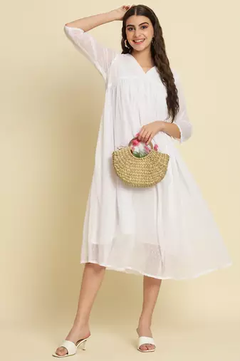white chiffon festive wear long kurti