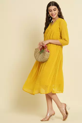 yellow chiffon festive wear long kurti