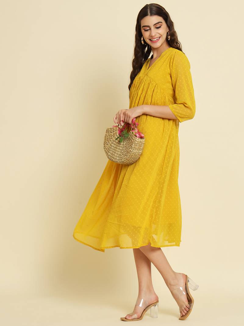 yellow chiffon festive wear long kurti