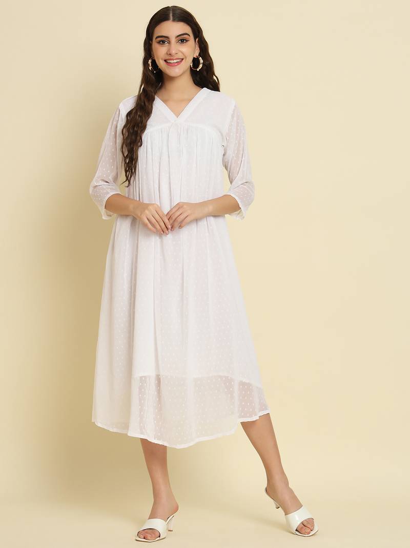 white chiffon festive wear long kurti
