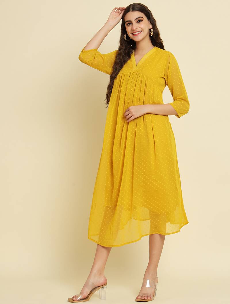 yellow chiffon festive wear long kurti