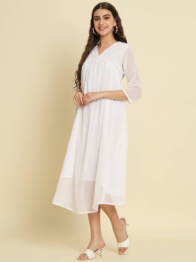 white chiffon festive wear long kurti