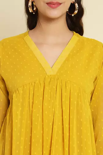 yellow chiffon festive wear long kurti