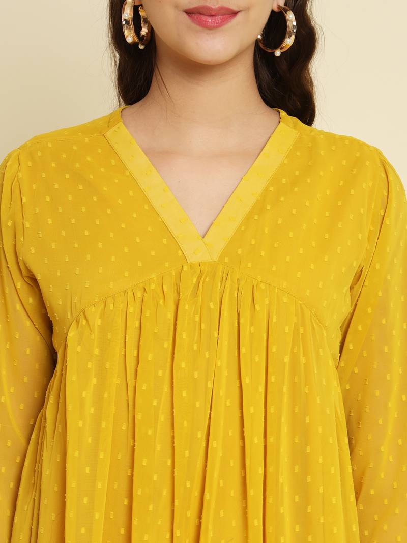 yellow chiffon festive wear long kurti