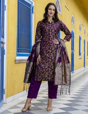 dark-purple cotton silk festive kurta set 1