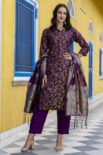 dark-purple cotton silk festive kurta set