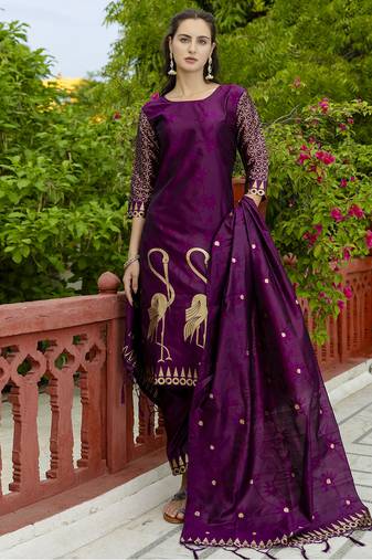 purple jacquard festive kurta set
