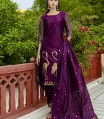 purple jacquard festive kurta set