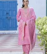pink chanderi silk festive kurta set