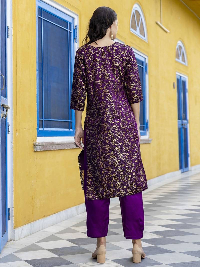 dark-purple cotton silk festive kurta set