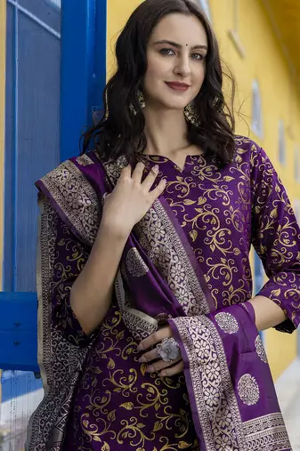 dark-purple cotton silk festive kurta set