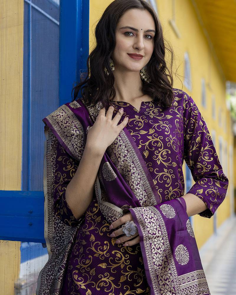 dark-purple cotton silk festive kurta set