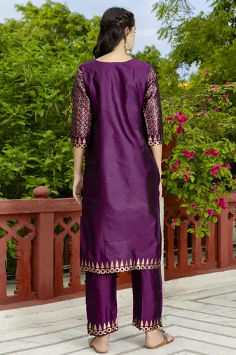purple jacquard festive kurta set