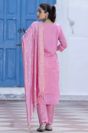 pink chanderi silk festive kurta set