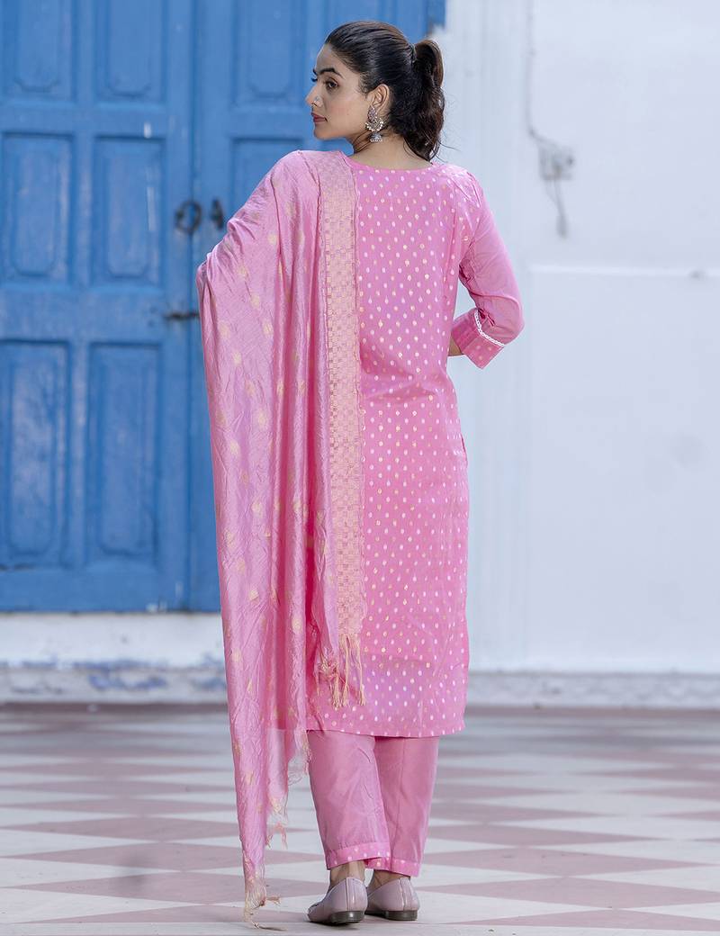 pink chanderi silk festive kurta set