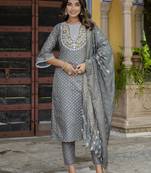 grey chanderi silk festive kurta set