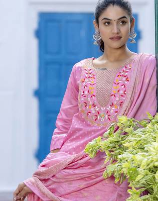 pink chanderi silk festive kurta set 4