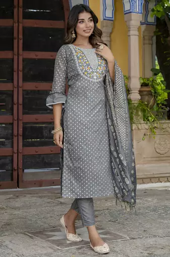 grey chanderi silk festive kurta set