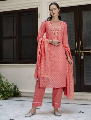 orange chanderi silk festive kurta set 1