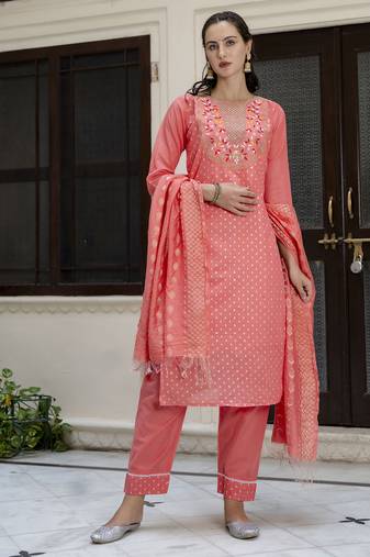 orange chanderi silk festive kurta set