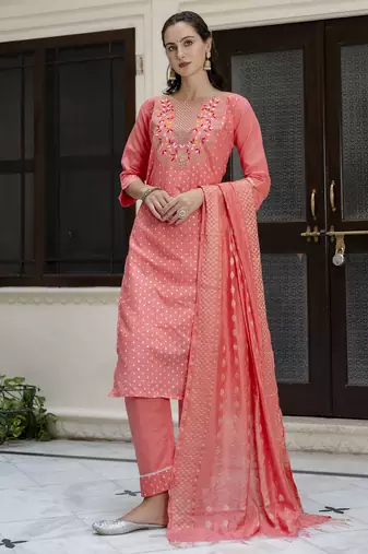 orange chanderi silk festive kurta set