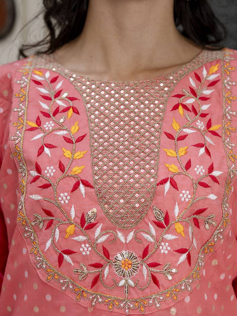 orange chanderi silk festive kurta set