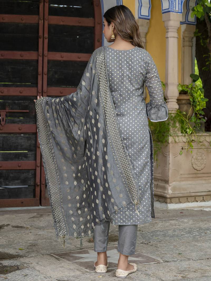 grey chanderi silk festive kurta set