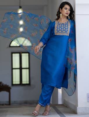 teal silk blend festive kurta set 1