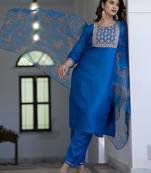 teal silk blend festive kurta set