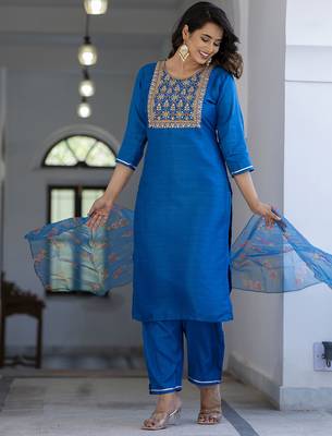teal silk blend festive kurta set 2