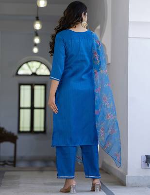 teal silk blend festive kurta set 3