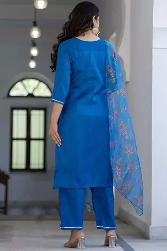 teal silk blend festive kurta set