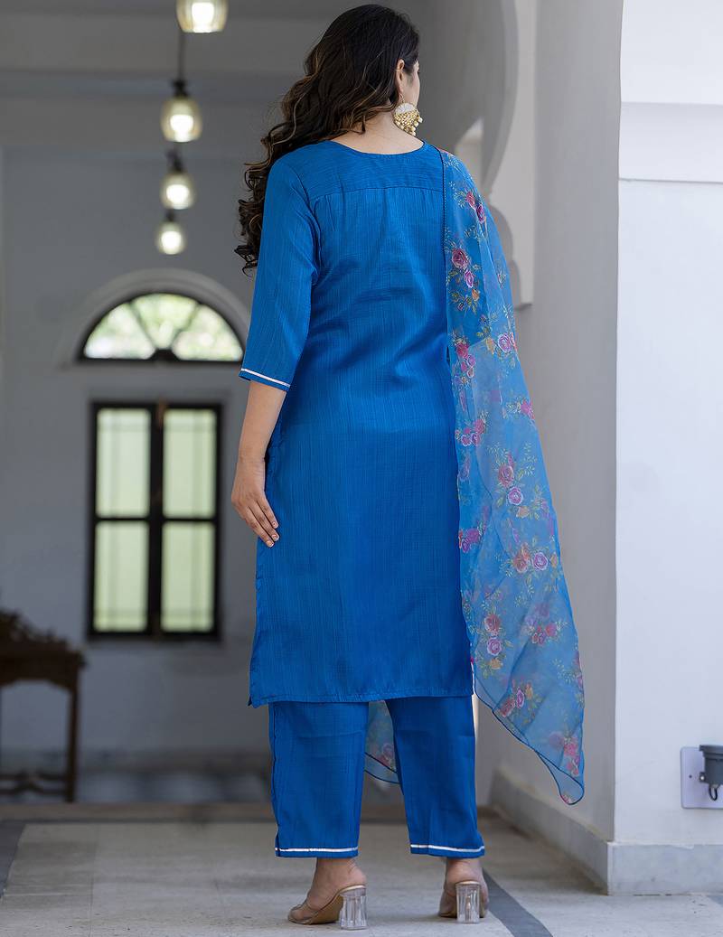 teal silk blend festive kurta set